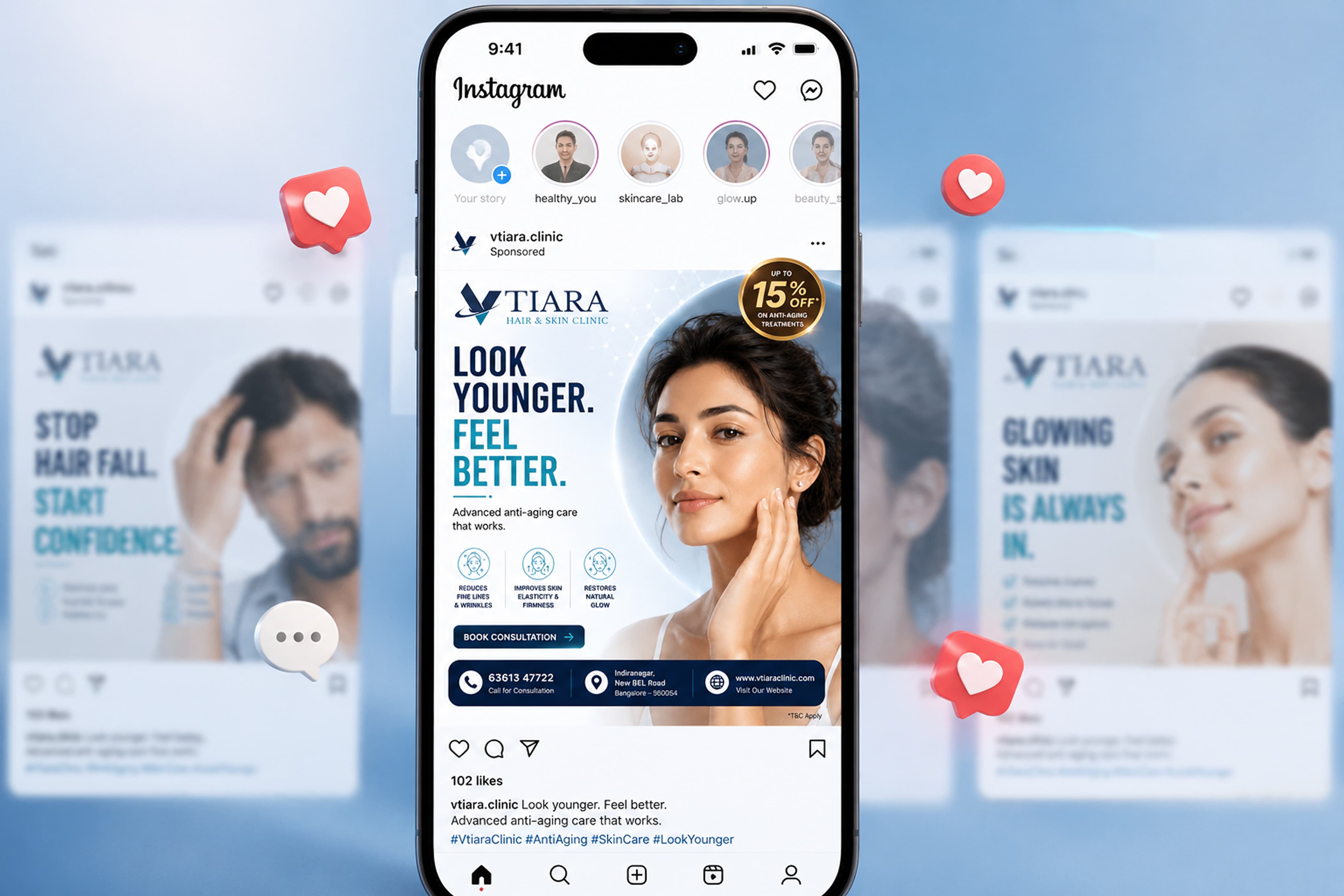 VTIARA Hair and Skin Clinic social media design